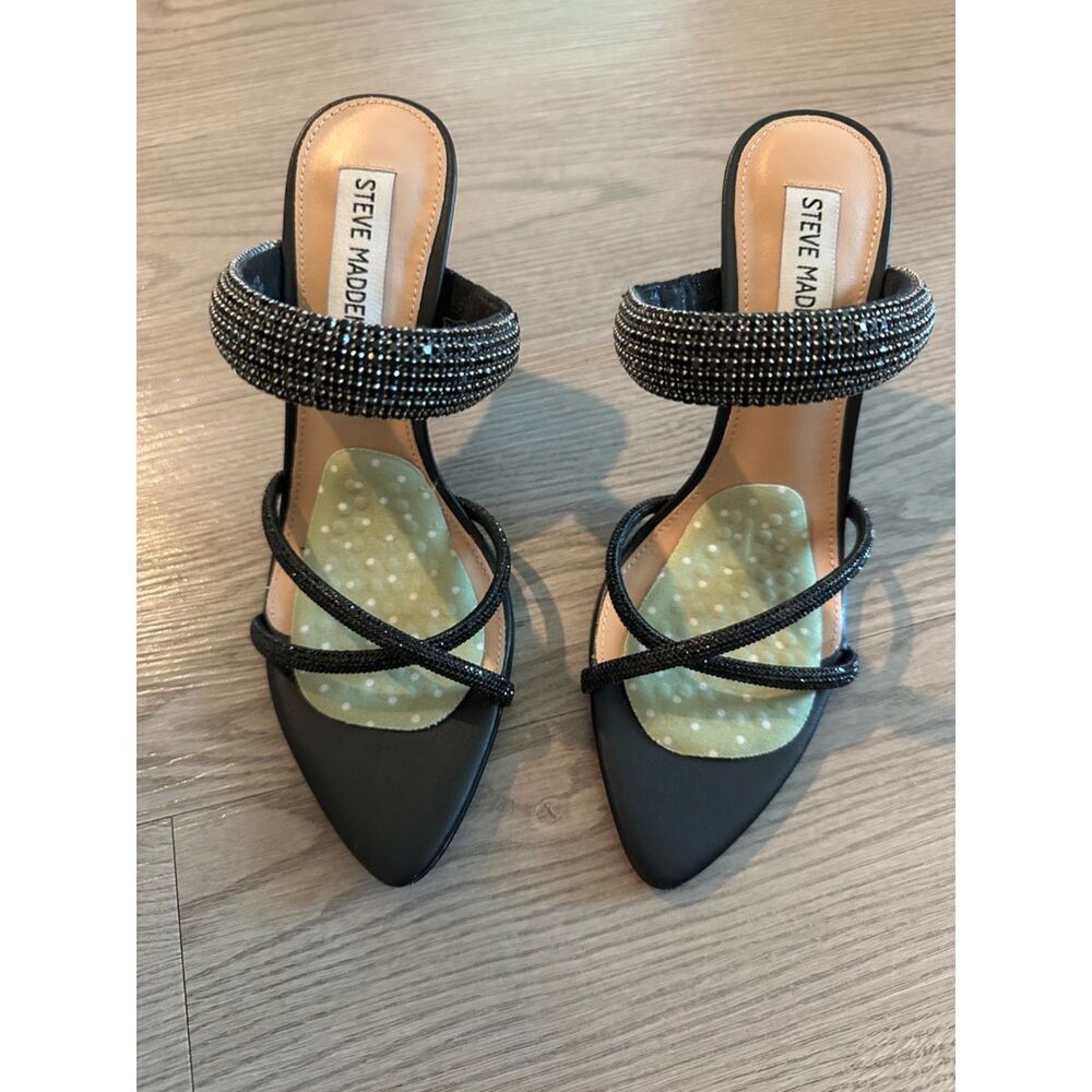 Steve Madden Black Rhinestones Shiny Pumps Heels Women's Sz 6